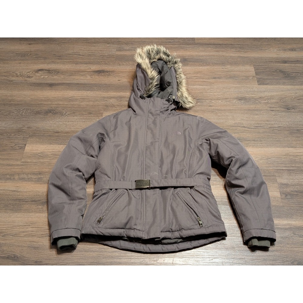 The North Face Winter Parka Jacket Hooded Faux‎ Fur Belted Gray XS